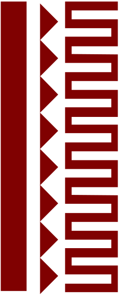 The image shows a red ruler with black markings on it against an abstract background that appears to be made up of various shapes in shades of gray and brown.