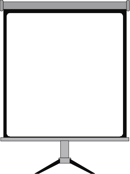 The black and white illustration shows a presentation easel with an open front panel set up on what appears to be a stage or podium in a room that could serve as a lecture hall or conference space.