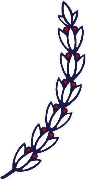The image shows a graphic of white flowers with red centers on green stems against a gray background.