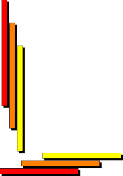The image shows a simple line graph with four bars of varying heights against different colored backgrounds: red on top left, yellow in bottom right corner, black at center-bottom, and orange above it to its left side.