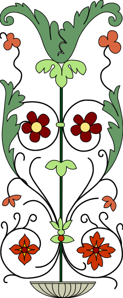 The image shows a black and white embroidery pattern with floral designs on it.