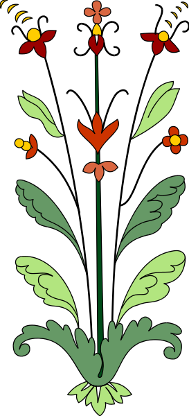The image shows a decorative embroidered panel with floral designs featuring red flowers on green leaves against an off-white background.