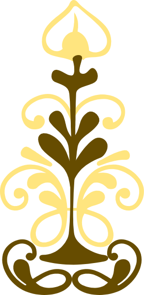 The image shows a decorative design with an intricate pattern resembling a tree branch on top of what appears to be a scrollwork background in gold coloring against a darker backdrop.