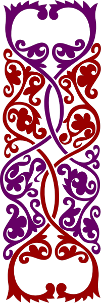 The image shows a stylized purple and red decorative pattern with intricate designs resembling swirls on an otherwise plain background.