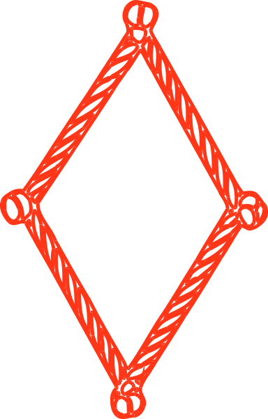 The image shows a red diamond with white outlines on it inside of what appears to be an abstract design that could represent some sort of emblematic symbol within another patterned background.