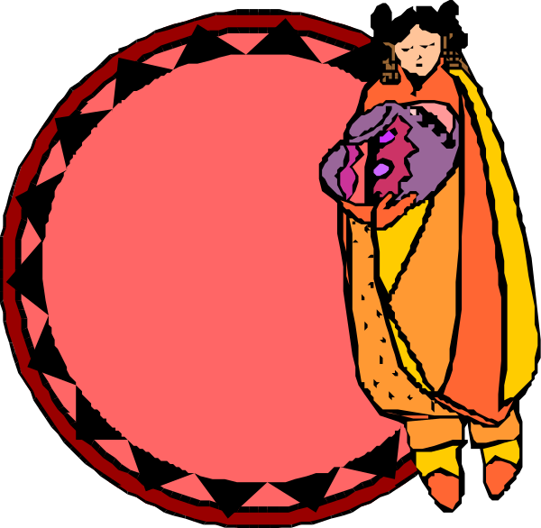 The image shows a cartoon of an animated character standing inside two concentric circles with red borders on what appears to be a black background; there is no text present in this clip-art illustration.