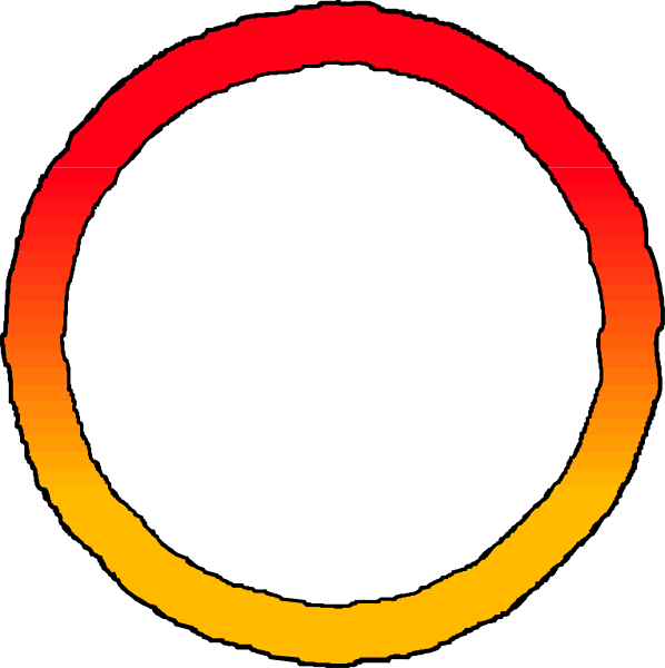 The image shows two circular shapes with a red outline on top of each other against different backgrounds; there is no additional context provided to determine any further details about their content or purpose within this clip-art format.