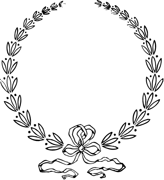 The black and white logo features a laurel wreath with an emblem inside it that resembles a flower in full bloom at its center.