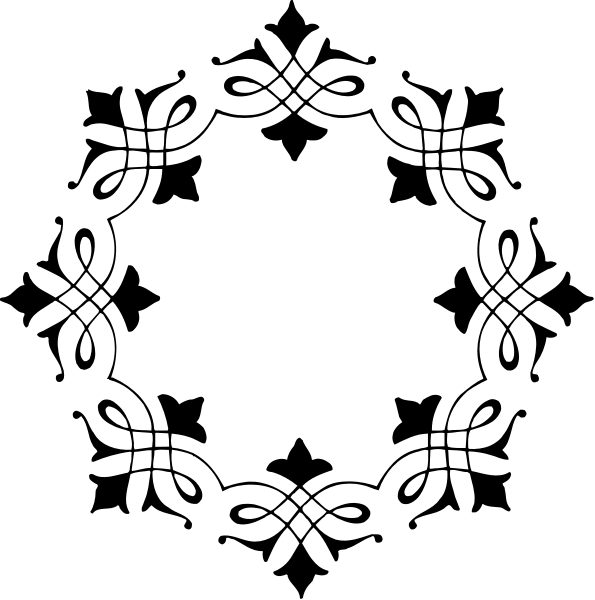 The image shows a black and white decorative pattern with intricate designs resembling lacework at its center against an unadorned background.