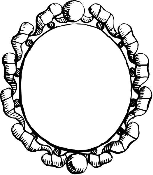 The black and white illustration shows a circular frame with multiple concentric circles of varying sizes around it; each circle contains smaller stones within its boundary.