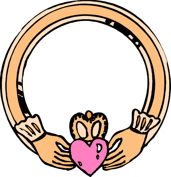 The image shows a black and white illustration of two hands holding an apple with a heart on it inside what appears to be a circular frame resembling a ring or hula hoop.