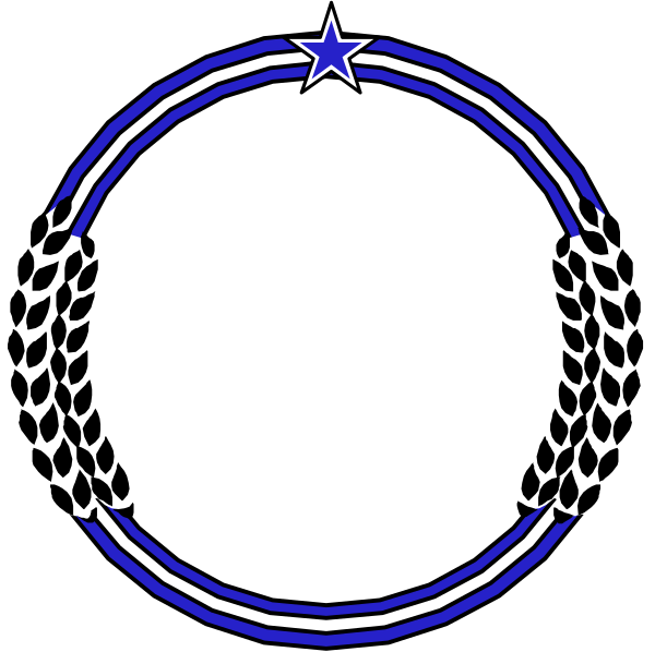 The image shows a circular emblem with two laurel wreaths on either side of an empty center circle, featuring what appears to be a star in between them at top; above this central area is text that reads "100%," and below it there are three wheat stalks.