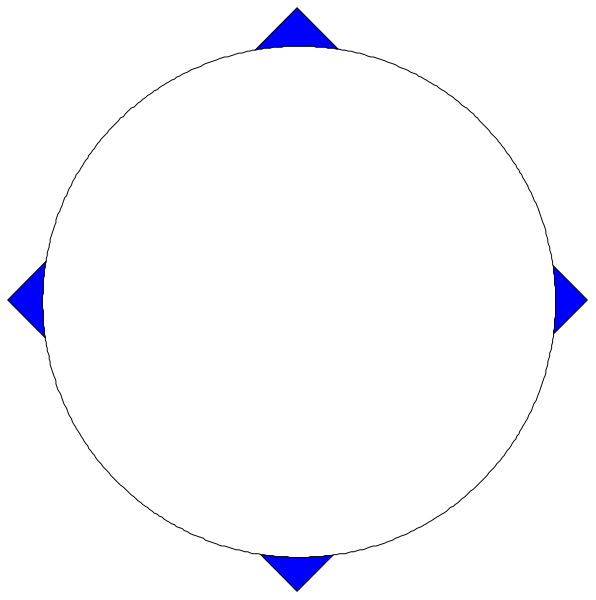 The image shows a simple geometric figure consisting of two circles with blue lines connecting them at their centers to form an ellipse shape against a black background.