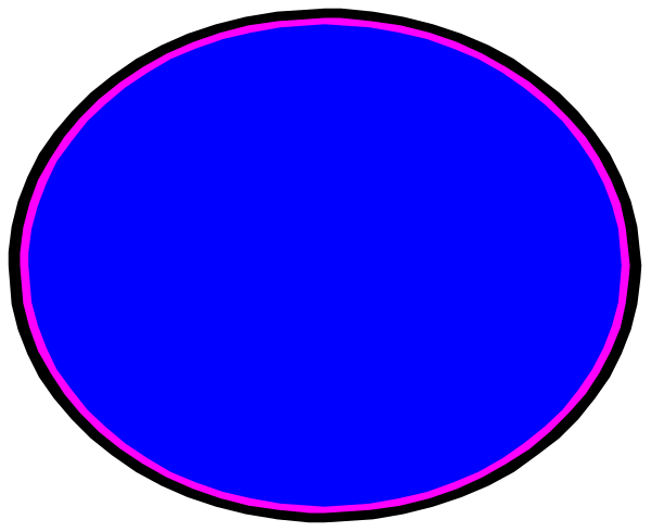 The image shows a simple line drawing of three blue circles on top of each other with two pink ovals below them against a black background.
