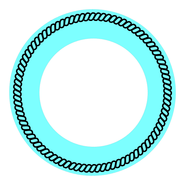 The image shows a blue circle with an intricate rope design at its center on a black background.