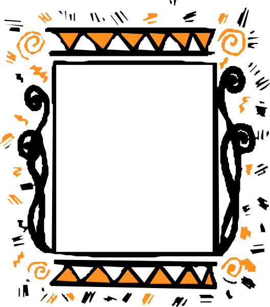 The image shows a black square with an orange border containing white text that reads "Welcome to our new website!" There is also some decorative design around it resembling flames in shades of red and yellow, as well as small shapes like hearts and stars at each corner.