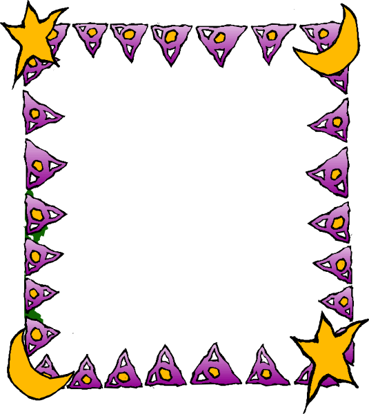 The image shows a black background with purple stars at nighttime around an empty frame that is decorated with small cartoon-style ghosts in various positions on its border.