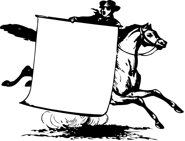 The black and white photo shows a horse pulling an open umbrella with no visible person inside it; there is also text on top of the image that reads "Horse."