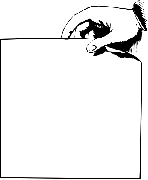 The black and white photo shows a hand holding an eraser over paper with writing on it; there is no text present in this image.