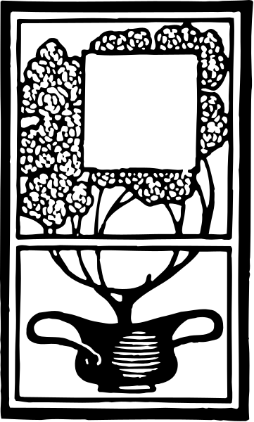 The black and white illustration shows a stylized plant with flowers on top of what appears to be an open book in front of it; there is also another smaller image within this larger one that depicts more plants, possibly indicating growth or nature themes.