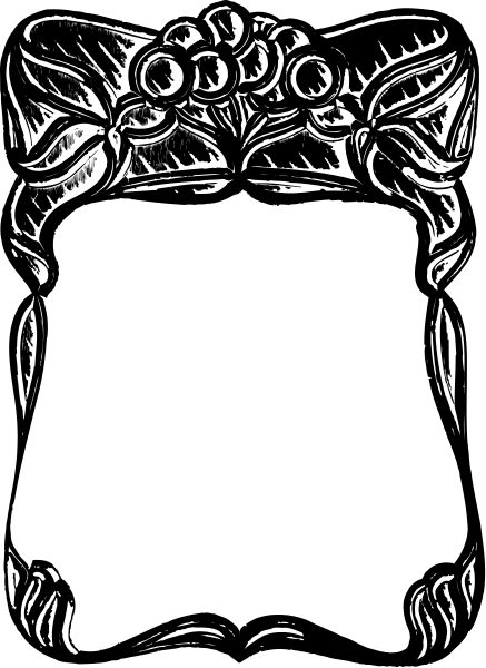 The black and white illustration shows a decorative frame with an intricate design on top of it against a plain background; there is no content within this placeholder image.
