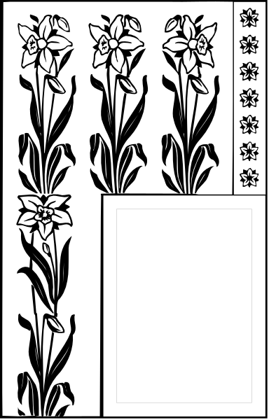 The image shows a black and white illustration of decorative wallpaper with floral patterns on it.