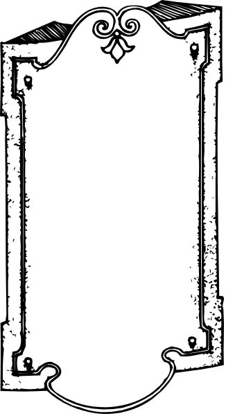 The image shows a black and white illustration of an open book with blank pages inside it against a dark background.