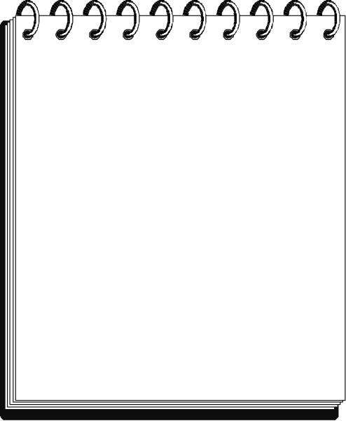 The image shows a spiral notebook with blank pages on it; there's no text visible within this clip-art representation of an open booklet.