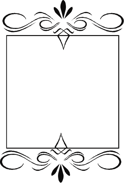 The image shows a black square with an intricate white border that has decorative elements such as swirls and leaves at each corner.