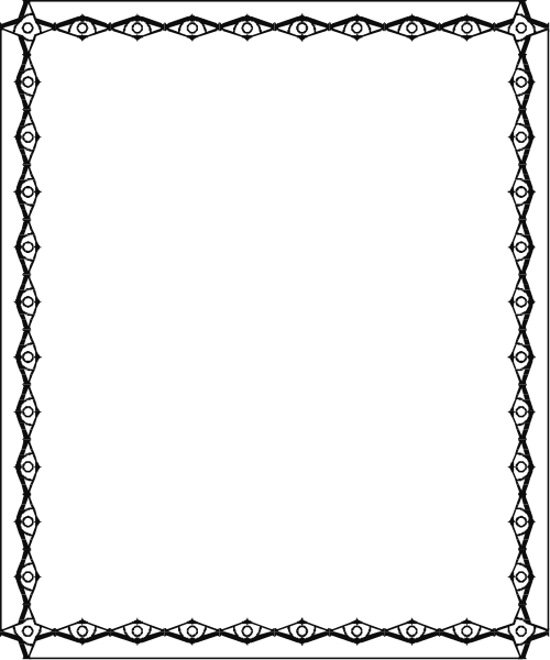 The image shows a black square with an intricate white border that resembles lacework on all sides except for the bottom where it is plain solid color without any design elements.