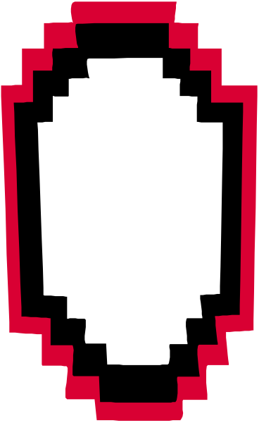 The image shows a pixelated red oval with an empty white center on what appears to be a gray background.