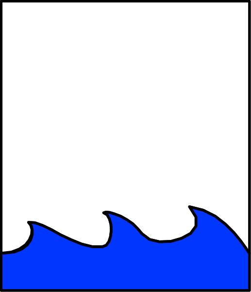 The image shows a black silhouette of waves on blue water with white foam atop them against an indistinct background that appears to be darker than the rest of the scene.