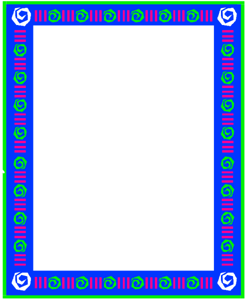 The image shows a simple blue border with an empty white space inside it on what appears to be a piece of paper within a decorative frame that has red accents around its edges.
