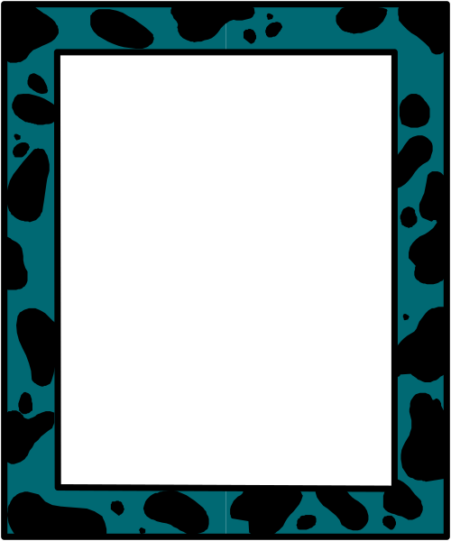 The image shows a black square with blue speckles on it against an aqua background.
