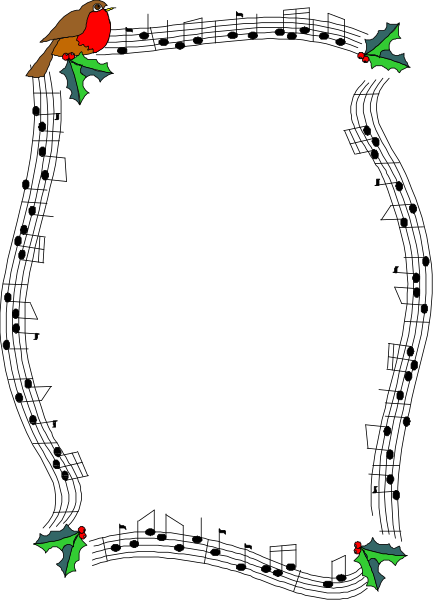 The image shows a black background with three colorful Christmas trees at different heights on either side of what appears to be an angel figure in red flying above them towards the right corner.