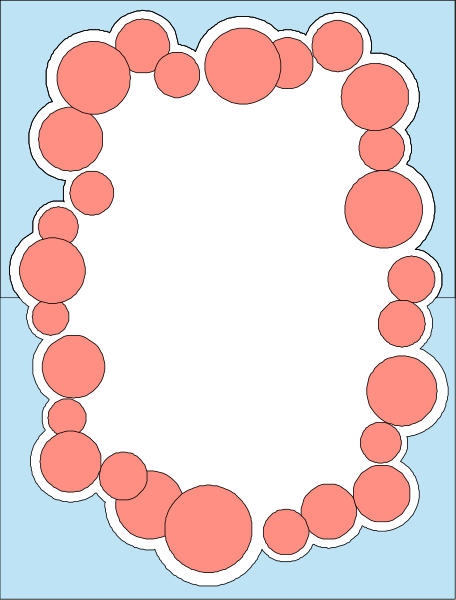 The image shows a simple black and white illustration of an abstract shape with red circles around it on what appears to be paper.