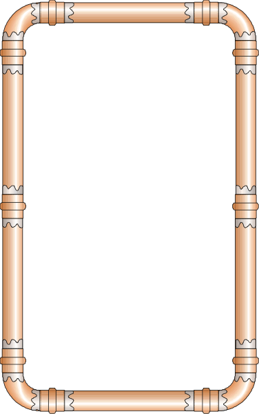 The image shows a smartphone with copper piping around it as part of an intricate design that includes pipes running along its sides in various directions; there is no text present within this clip-art illustration, and all elements appear to be stationary without any action taking place or people depicted.