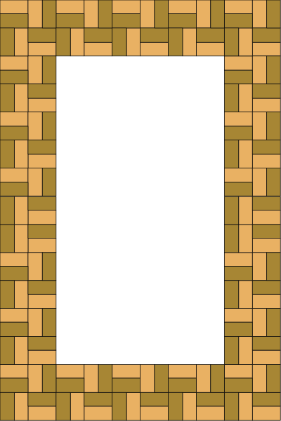 The image shows a pixelated representation of an open door with two distinct frames: on the left is brown brickwork, while to its right appears yellowish-brown bricks forming what looks like a wall; in front and slightly overlapping both sections stands a black rectangle that resembles a window or portal.