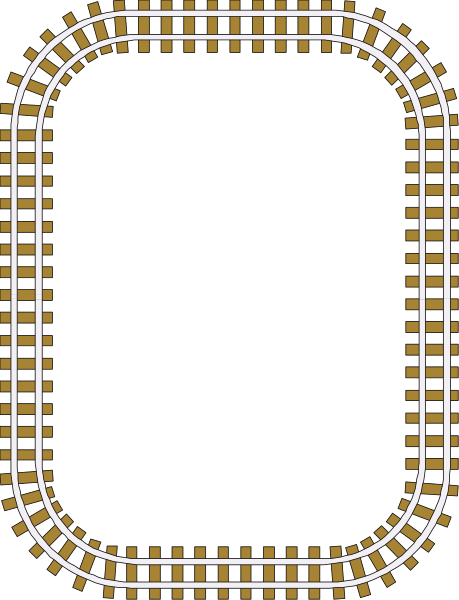 The image shows a black train track with white dotted lines on it against an off-white background.