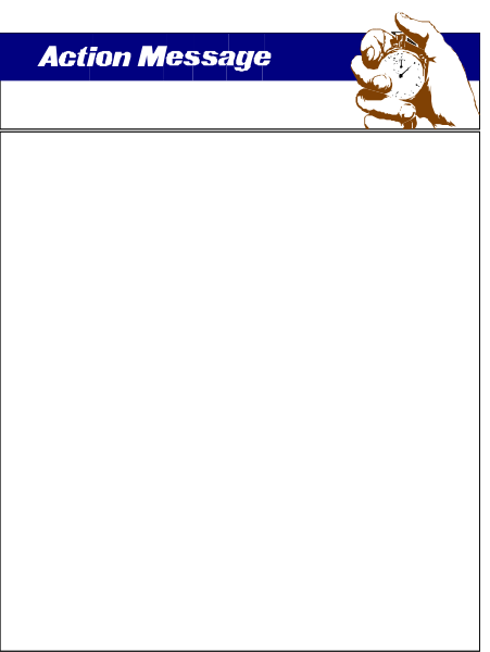The image shows a black background with white text that reads "Action message" at the top right corner of an orange rectangle on the left side.