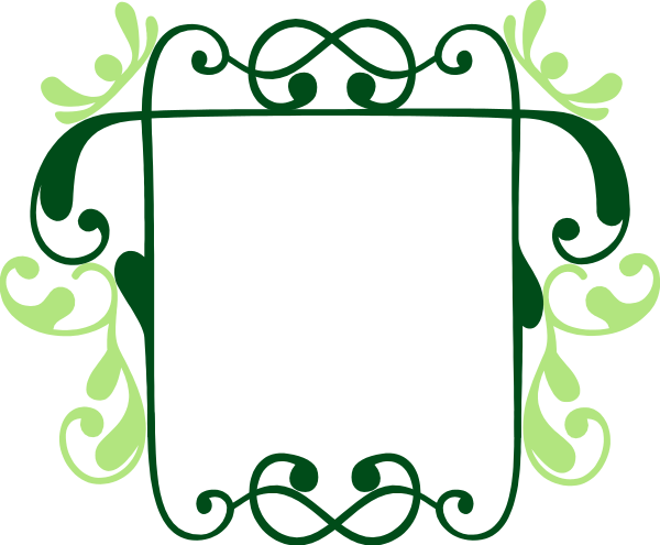 The image shows a stylized green border with an intricate design surrounding it on all sides; within this frame is a black rectangle that appears to be empty but has decorative elements at its corners resembling leaves and flowers, suggesting a floral motif or theme for what might go inside.