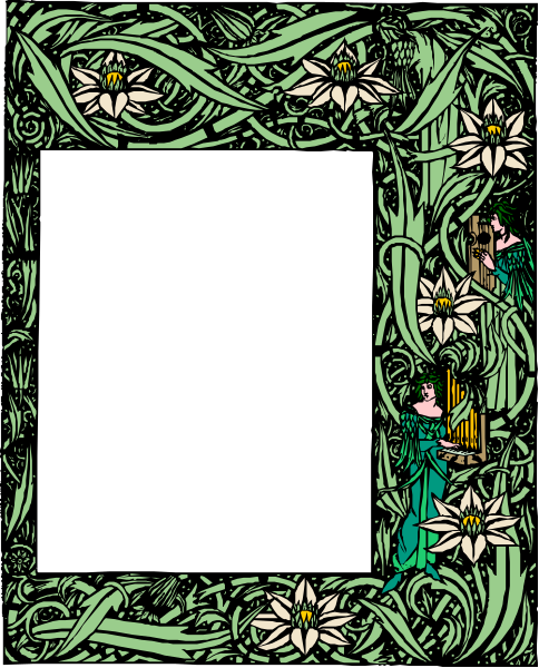 The image shows a square frame with an intricate floral design surrounding it; within the frame is a black rectangle that appears to be blank space for text or images.