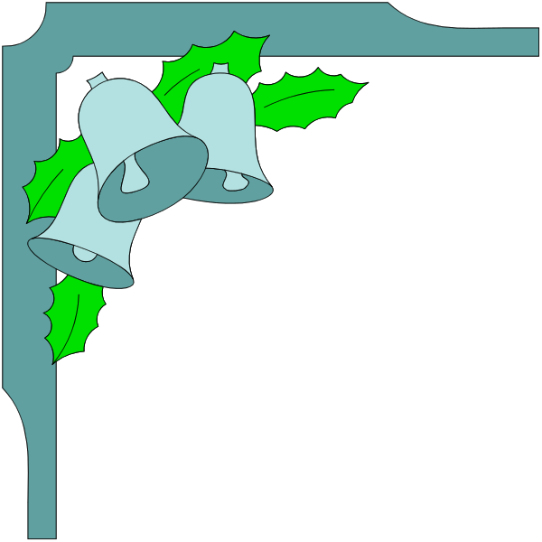 The image shows a black background with two bells hanging from an unseen object above them on what appears to be Christmas decorations; there is no text present in this clip-art illustration.