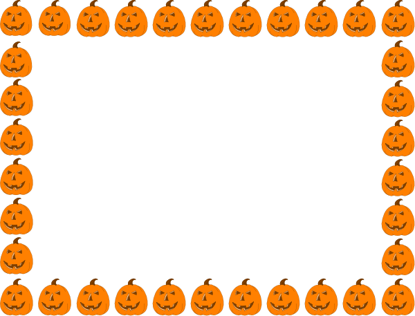 The image shows a black background with orange jack o' lanterns arranged to form an outline of what appears to be a rectangle shape in white coloring.