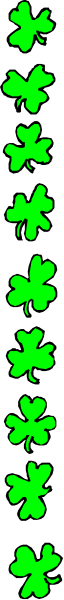 The image shows a gray background with four green shamrocks arranged vertically along an imaginary line that runs horizontally across it from left to right.