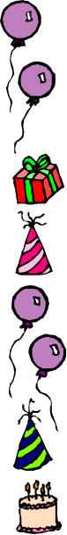 The image shows a sequence of colorful balloons with faces on them against a gray background; each balloon has different facial expressions and accessories like party hats and presents.