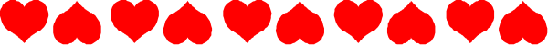The image shows a gray background with red hearts arranged along its bottom edge forming an unbroken line of 12 heart shapes in sequence from left to right. There is no text present on this small clip-art image, and it does not depict any objects or actions beyond the arrangement of these simple graphics. No people or animals are visible within the frame provided by the gray border surrounding the hearts. The setting appears minimalistic with a focus solely on the heart shapes themselves without additional contextual elements to describe.