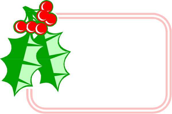 The image features a festive holiday greeting with red berries on either side of an evergreen branch atop two candy canes; below them is a wavy line that resembles train tracks in white, and above it all hangs mistletoe adorned with holly leaves.