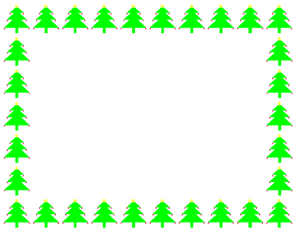 The image shows a pixelated representation of Christmas trees arranged to form an outline resembling a snowflake pattern on what appears to be a dark background with white borders around it.