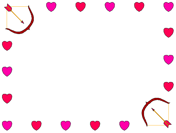 The image shows a black screen with pink hearts scattered across it at various positions; there is also an arrow pointing to two of these heart icons on either side of what appears to be a vertical line in the center, and another red circle around one particular area where three more arrows are drawn over some additional symbols that resemble musical notes. The overall style suggests this could represent game mechanics or controls for music-related software/game. There is no text present within the image itself.